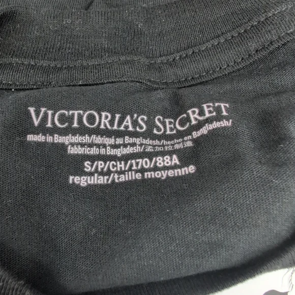 Victoria Secret 100% Cotton Shine Long Pajama Set Small Black W Bling Patch - Picture 7 of 11